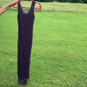 Lace Prom dress with spaghetti strap slip underneath.